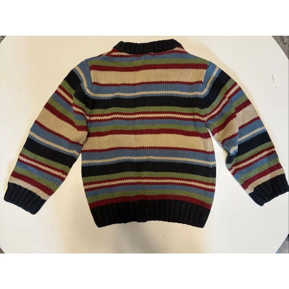 Gymboree Size 5 Mock Neck Sweater Blue Green Stripes 100% Cotton Preppy Classic